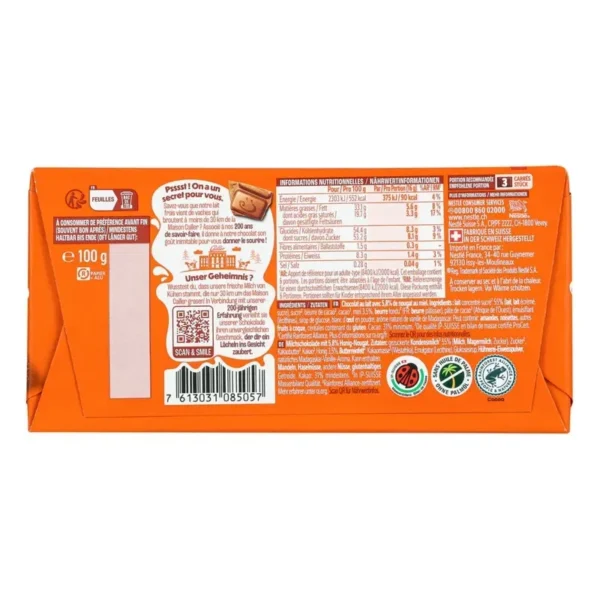 Cailler Rayon Ciocolată cu lapte cu turtă dulce cu miere - 100g înapoi