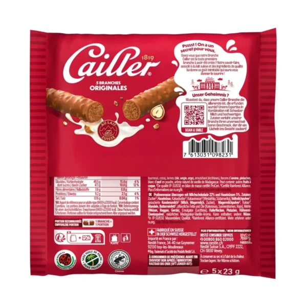 Cailler crenguțe crocante de ciocolată - 5x23g spate