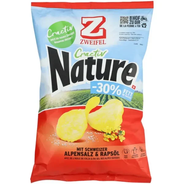 Zweifel Cractiv Nature Chips 160 g - patatas fritas suizas ligeras con sal alpina y grasa reducida