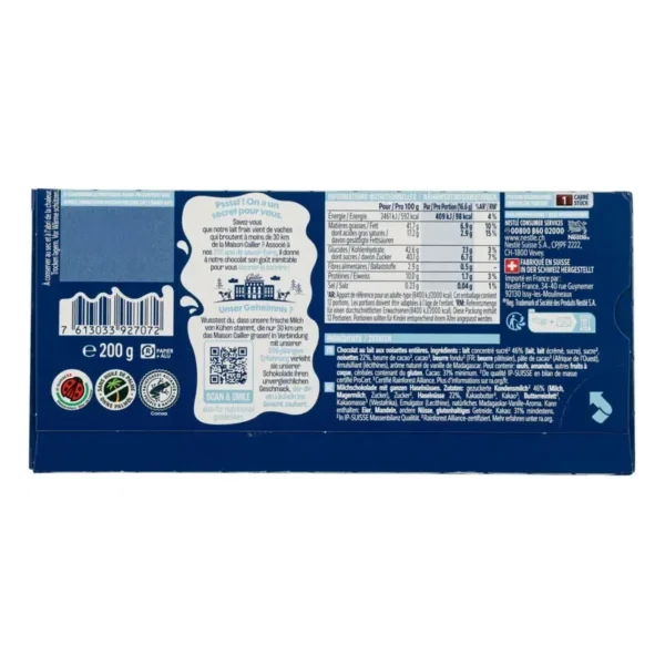 Cailler Milk Chocolate Bar with Hazelnuts – 200g back