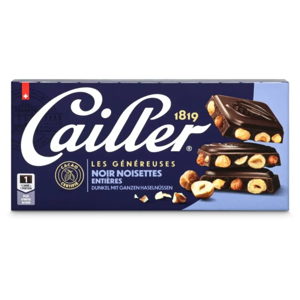 Cailler Crémant Dark Chocolate Bar with Whole Hazelnuts 200g Swiss chocolate noir