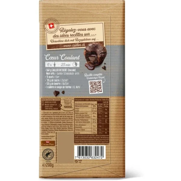 Cailler Dessert 64% Tavoletta di cioccolato al cacao - 200 g indietro