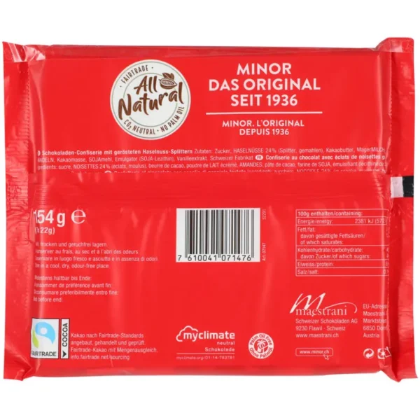 Minor Original Chocolate Pralines 7 Pieces - 154g back