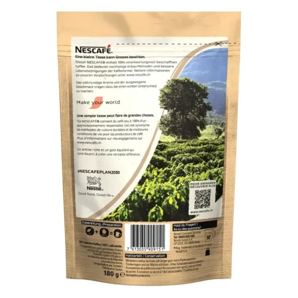 Nescafé Gold De Luxe Café Soluble 180 g - Premium Swiss Instant Blend espalda