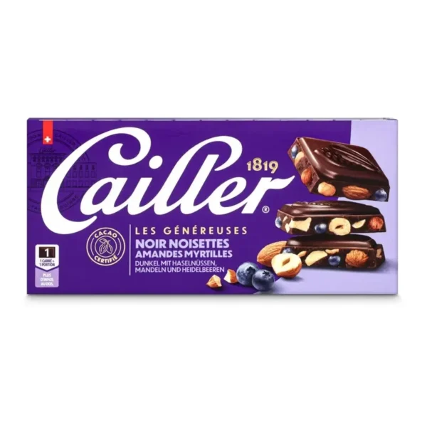 Cailler Tableta de Chocolate Negro con Arándanos y Avellanas - 200g