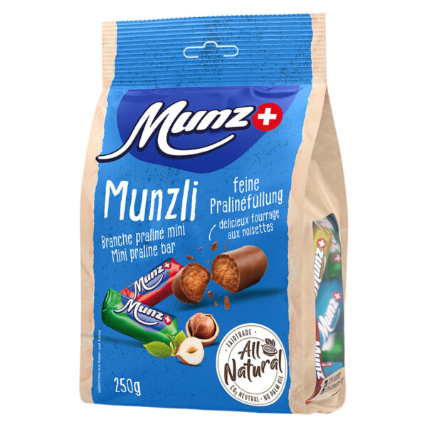 Munz Munzli Milk 250г - Міні-батончики праліне з начинкою з лісового горіха