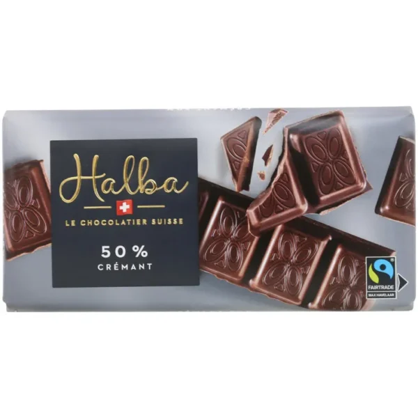 Halba Swiss Dark Chocolate Crémant 50% – Fairtrade Swiss Chocolate Bar 100g