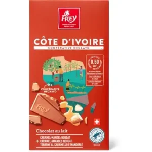 tavoletta di cioccolato al latte frey cote d'ivoire 100g torrone al caramello e mandorle