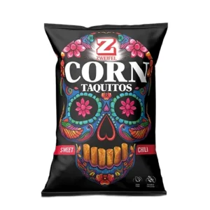 Bag of Zweifel Taquitos Sweet Chili 125 g – rolled gluten-free vegan corn chips with sweet-chili seasoning