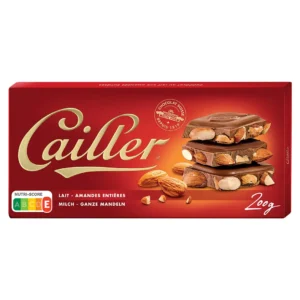 Cailler Almond Chocolate bar 200 g, red Swiss wrapper with whole almonds visible