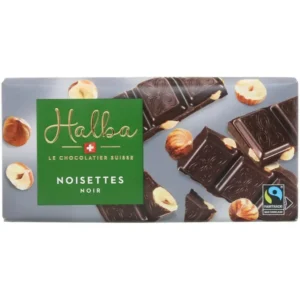 Halba Dark Nuts Chocolate Bar 100g – Swiss Fairtrade 60% Dark with Hazelnuts