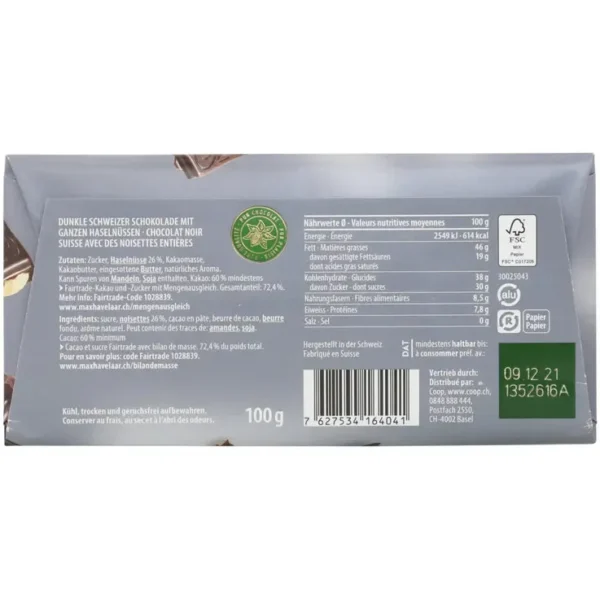 Halba Tmavá čokoláda s orieškami 100g - švajčiarska Fairtrade 60% Tmavá s lieskovými orieškami späť