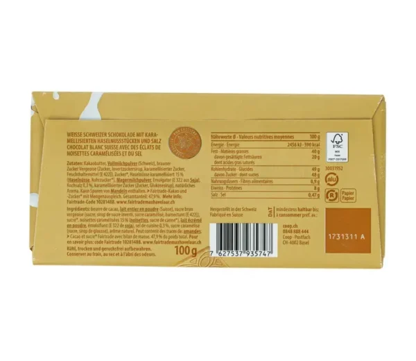 Halba Hazelnut Chocolate Bar 100g - Chocolate branco suíço com avelãs caramelizadas e fundo salgado