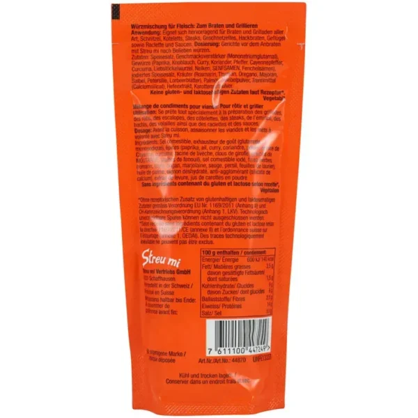 STREU MI Assaisonnement Rot Sachet de 90 g - Mélange d'épices suisses pour viandes, grillades et raclette arrière