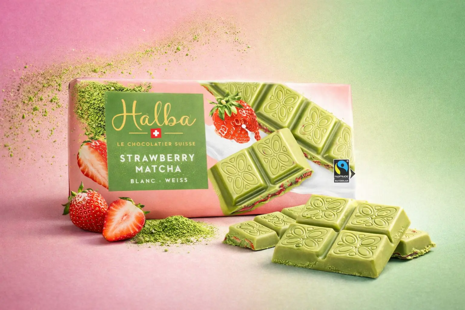 Halba Strawberry Matcha white chocolate bar header